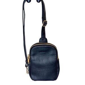 Coraldaisy Black Faux Leather Small Crossbody Sling Bag Pebbled Zipper